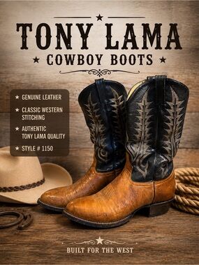 Tony Lama Cowboy Boots – Men’s 11EE |Brown & Black Leather | USA Made